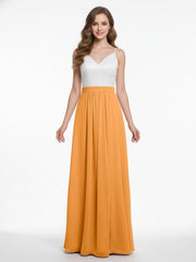 Ivoire Dentelle Corsage Mousseline Jupe Robes Avec Fente Mandarine