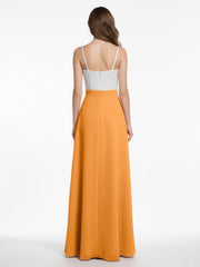 Ivoire Dentelle Corsage Mousseline Jupe Robes Avec Fente Mandarine