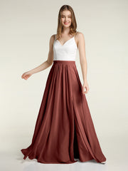 Ivoire Dentelle Corsage Mousseline Jupe Robes Avec Fente terracotta