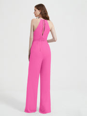 Jumpsuit Plissé Sans Manches à Encolure Licou avec Ceinture Azalée Grande Taille