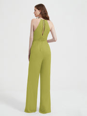 Jumpsuit Plissé Sans Manches à Encolure Licou avec Ceinture Trèfle Grande Taille