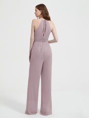 Jumpsuit Plissé Sans Manches à Encolure Licou avec Ceinture Crépuscule