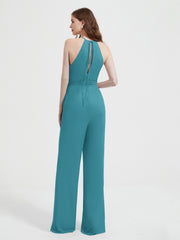 Jumpsuit Plissé Sans Manches à Encolure Licou avec Ceinture Jade