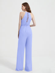 Jumpsuit Plissé Sans Manches à Encolure Licou avec Ceinture Lavande