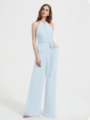 Jumpsuit Plissé Sans Manches à Encolure Licou avec Ceinture Brume