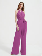 Jumpsuit Plissé Sans Manches à Encolure Licou avec Ceinture Orchidee Grande Taille