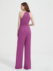 Jumpsuit Plissé Sans Manches à Encolure Licou avec Ceinture Orchidee