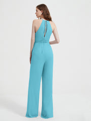 Jumpsuit Plissé Sans Manches à Encolure Licou avec Ceinture Piscine Grande Taille