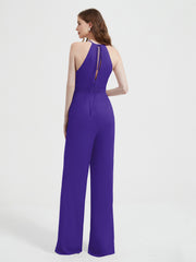 Jumpsuit Plissé Sans Manches à Encolure Licou avec Ceinture Régence