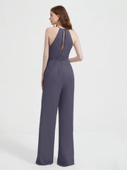 Jumpsuit Plissé Sans Manches à Encolure Licou avec Ceinture Orageux Grande Taille
