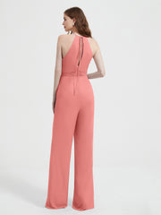Jumpsuit Plissé Sans Manches à Encolure Licou avec Ceinture Sunset