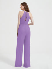Jumpsuit Plissé Sans Manches à Encolure Licou avec Ceinture Tahiti