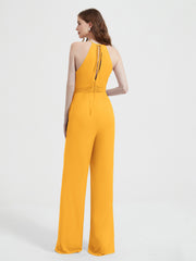 Jumpsuit Plissé Sans Manches à Encolure Licou avec Ceinture Mandarine Grande Taille