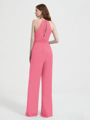 Jumpsuit Plissé Sans Manches à Encolure Licou avec Ceinture Pastèque