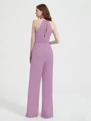 Jumpsuit Plissé Sans Manches à Encolure Licou avec Ceinture Glycine Grande Taille