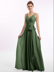 Spaghetti Bretelle Mousseline Robes Avec Ceinture Nœud Olive Verte Grande Taille