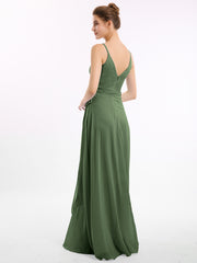Spaghetti Bretelle Mousseline Robes Avec Ceinture Nœud Olive Verte Grande Taille