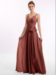 Spaghetti Bretelle Mousseline Robes Avec Ceinture Nœud terracotta Grande Taille