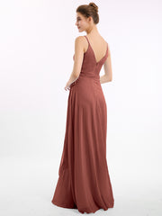 Spaghetti Bretelle Mousseline Robes Avec Ceinture Nœud terracotta Grande Taille