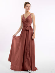 Spaghetti Bretelle Mousseline Robes Avec Ceinture Nœud terracotta Grande Taille