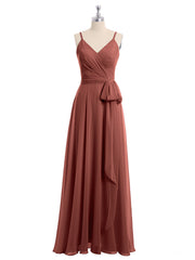 Spaghetti Bretelle Mousseline Robes Avec Ceinture Nœud terracotta Grande Taille