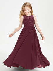 Robes Longues de Demoiselle d'Honneur Junior Haut en Dentelle Illusion Cabernet