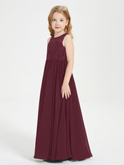 Robes Longues de Demoiselle d'Honneur Junior Haut en Dentelle Illusion Cabernet