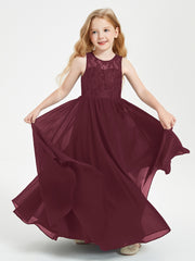 Robes Longues de Demoiselle d'Honneur Junior Haut en Dentelle Illusion Cabernet