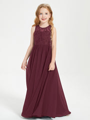 Robes Longues de Demoiselle d'Honneur Junior Haut en Dentelle Illusion Cabernet
