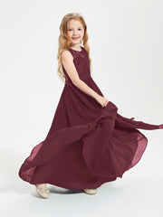 Robes Longues de Demoiselle d'Honneur Junior Haut en Dentelle Illusion Cabernet