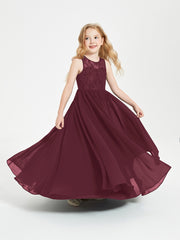 Robes Longues de Demoiselle d'Honneur Junior Haut en Dentelle Illusion Cabernet