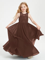 Robes Longues de Demoiselle d'Honneur Junior Haut en Dentelle Illusion Chocolat