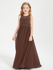 Robes Longues de Demoiselle d'Honneur Junior Haut en Dentelle Illusion Chocolat