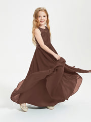 Robes Longues de Demoiselle d'Honneur Junior Haut en Dentelle Illusion Chocolat
