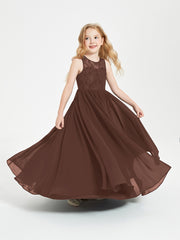 Robes Longues de Demoiselle d'Honneur Junior Haut en Dentelle Illusion Chocolat