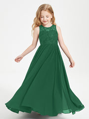 Robes Longues de Demoiselle d'Honneur Junior Haut en Dentelle Illusion Vert Foncé