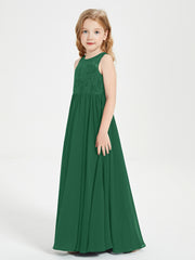 Robes Longues de Demoiselle d'Honneur Junior Haut en Dentelle Illusion Vert Foncé