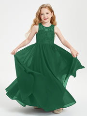 Robes Longues de Demoiselle d'Honneur Junior Haut en Dentelle Illusion Vert Foncé