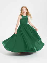Robes Longues de Demoiselle d'Honneur Junior Haut en Dentelle Illusion Vert Foncé