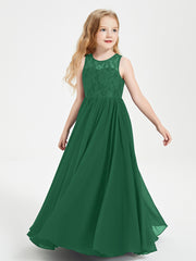 Robes Longues de Demoiselle d'Honneur Junior Haut en Dentelle Illusion Vert Foncé