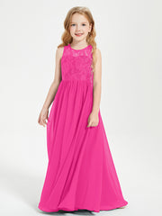 Robes Longues de Demoiselle d'Honneur Junior Haut en Dentelle Illusion Fuchsia