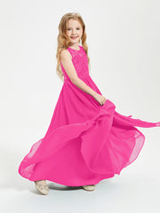 Robes Longues de Demoiselle d'Honneur Junior Haut en Dentelle Illusion Fuchsia