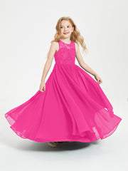 Robes Longues de Demoiselle d'Honneur Junior Haut en Dentelle Illusion Fuchsia
