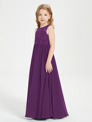 Robes Longues de Demoiselle d'Honneur Junior Haut en Dentelle Illusion Raisin