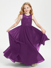 Robes Longues de Demoiselle d'Honneur Junior Haut en Dentelle Illusion Raisin