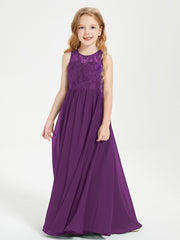 Robes Longues de Demoiselle d'Honneur Junior Haut en Dentelle Illusion Raisin