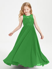 Robes Longues de Demoiselle d'Honneur Junior Haut en Dentelle Illusion Vert