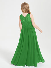 Robes Longues de Demoiselle d'Honneur Junior Haut en Dentelle Illusion Vert
