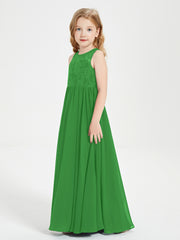 Robes Longues de Demoiselle d'Honneur Junior Haut en Dentelle Illusion Vert
