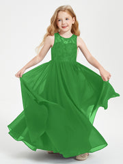 Robes Longues de Demoiselle d'Honneur Junior Haut en Dentelle Illusion Vert